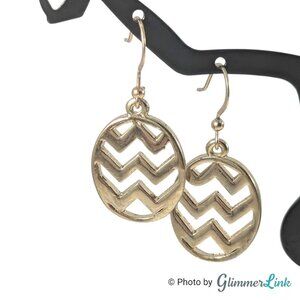 Marlyn Schiff Chevron Oval Egg Gold Tone Dangle Pierced Earrings